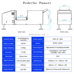Two Segment Check Weigher Machine Belt Conveyor Sorting High Speed High Accuracy for Small Packaging Made in China